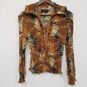 Jennifer Lloyd Womens Pleated Lace Up Top Size S Mob Wife Romantic Victorian